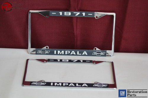 1971 Chevy Impala Gm Licensed Front Rear License Plate Holder Retainer Frames