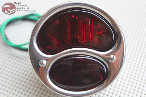 28-31 Model A Tail Light Lamp Assembly Braided Wire Right Hand Stop Glass Lens