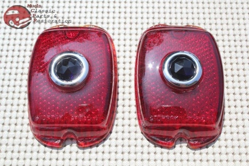 37 38 Chevy 40-52 Sedan Delivery Blue Dot Rear Taillight Lamp Glass Lens Pair