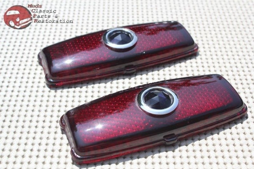 41-48 Chevy Passenger Car Rear Blue Dot Tail Light Lamp Lens Lenses Set Of 2 New