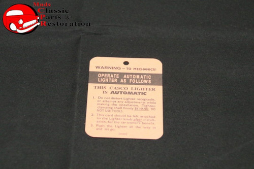 46-60 Chevy Casco Lighter Instruction Tag