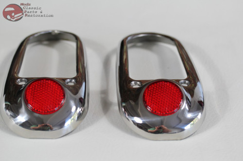49-50 Chevy Bel Air Styleline Fleetline Tail Light Lamp Bezels Reflectors Pair