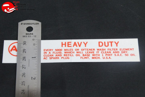 54-56 4V Oldsmobile Rochester Carb Oil Bath Air Cleaner Service Decal
