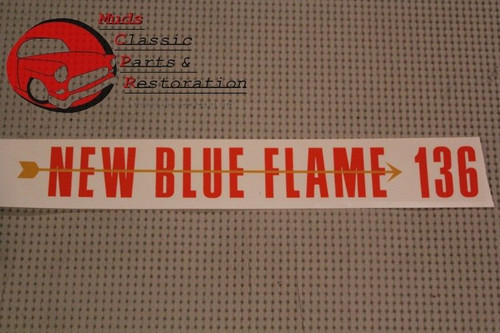 55 Chevy New Blue Flame 136 Valve Cover Decal Auto Transmission 6-Cylinder