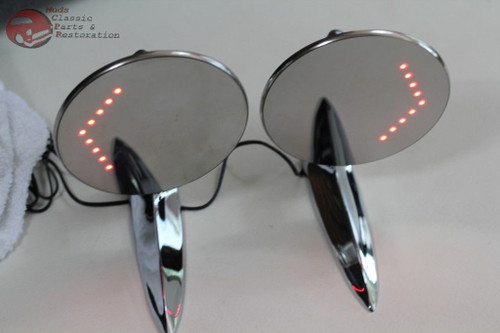 55-57 Chevy Gm Custom Outside Chrome Door Mirror Led Turn Direction Arrow Pair