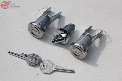 55-57 Chevy Lock Cylinder Kit Ignition Door U Shaped Pawls Oem Octagon Keys New