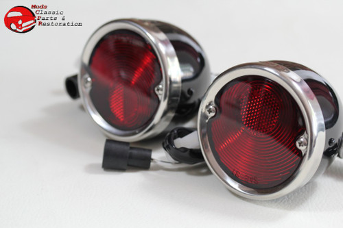 55-59 Chevy Gmc Stepside Pickup Truck Rear Tail Lamps Lights Black Housing Pair