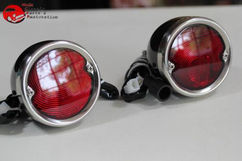 55-59 Chevy Gmc Stepside Pickup Truck Rear Tail Lamps Lights Black Housing Pair
