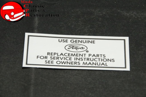 57 58 59 60 61 62 63 64 Ford Products Air Cleaner Service Instructions Decal