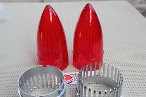 59 Cadillac Red Tail Light Lenses Chome Crown Bezels Custom Harley Car Hot Rod