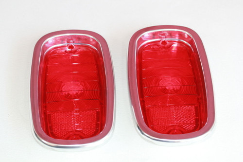 60-66 Chevy Pickup Truck Tail Light Lamp Lens Stainless Bezel Set Bowtie Logo