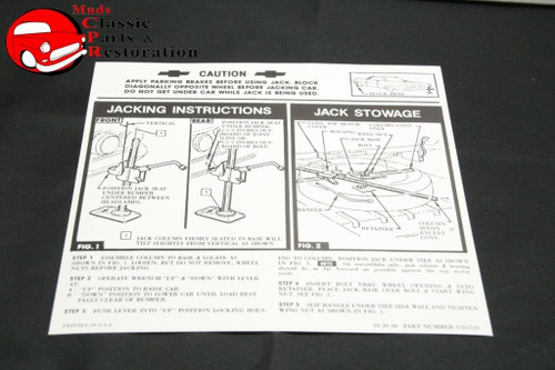 61 Impala Jack Instructions Decal Gm # 3782520