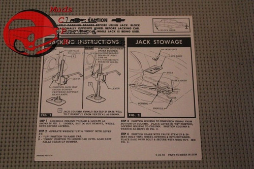 61 Chevy All Passenger Body Styles Jack Instructions Decal