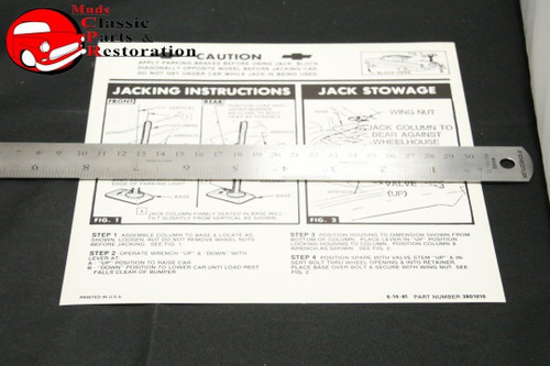 62 Impala Convertible Jack Instructions Decal Gm Part # 3801010
