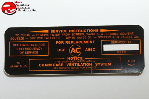 63 64 Pontiac Air Cleaner Service Instructions Decal Filter A96C