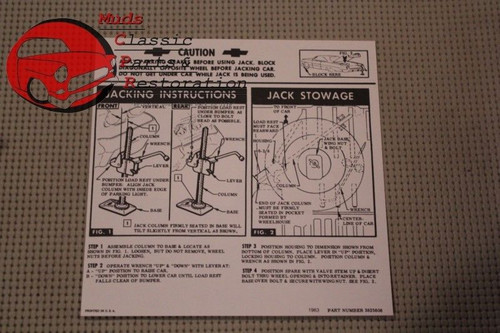 63 Chevy All Passenger Body Styles Jack Instructions Decal