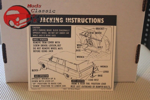 63 64 65 Nova Station Wagon Jack Instructions Decal