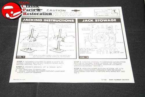 63 Impala Sedan/Hardtop Jack Instructions Decal Gm# 3825808