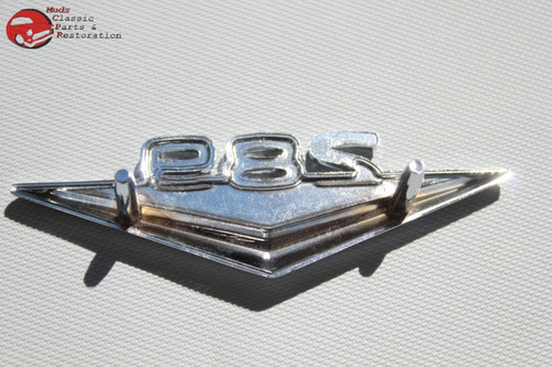 64-66 Mustang 289 V Script Fender Emblem Ornament Pair Stud Mount W Clips Chrome