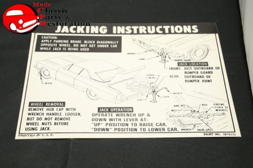 65 Impala Convertible Jack Instructions Decal Gm Part #3875252