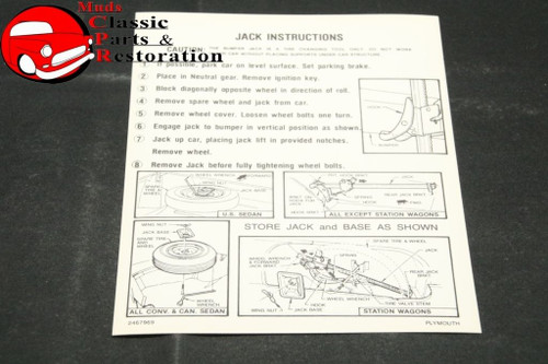 65 Plymouth Fury Jack Instructions Decal