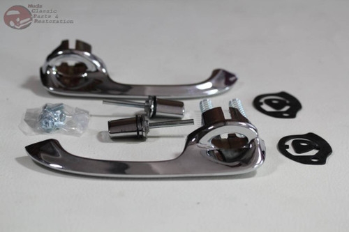 65-68 Chevy Impala Outer Exterior Chrome Push Button Door Handles Pair Set New