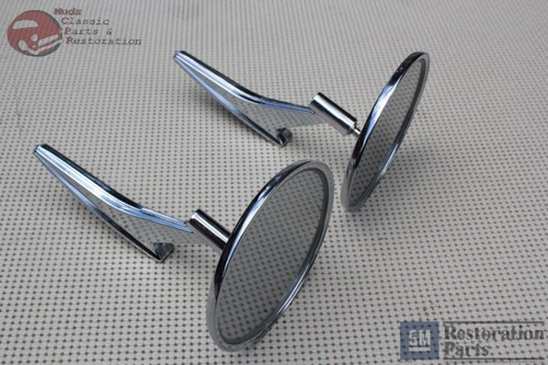 66-68 Chevy Bowtie Logo Outside Door Mounted Rear View Mirror Ribbed Base Pair