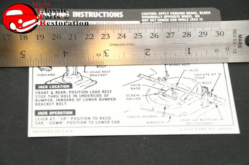 67 68 Camaro Convertible Spare Tire Jack Instructions Decal