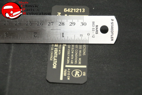 67 Camaro 396/325 Air Cleaner Service Instructions Decal Gm # 6421213