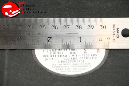 67 Impala 396 Tire Pressure Decal Gm Part # E 3913404