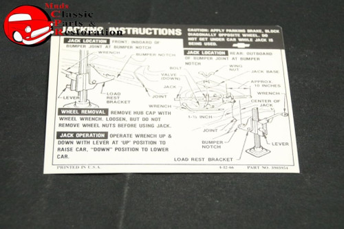 67 Impala Convertible Jack Instructions Decal Gm#3903954