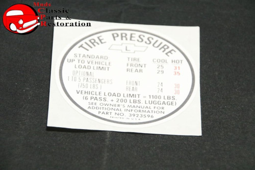 67 Nova Tire Pressure Decal (With 283Ci Before 3-28-67)