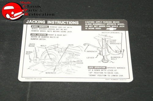 68 69 El Camino Spare Tire Jack Instructions Gm Part # 3926721