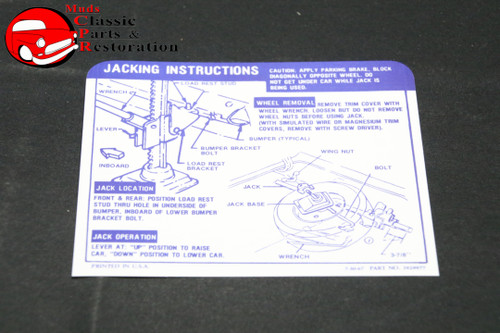 68 Camaro Ss Convertible Spare Tire Jack Instructions Decal Gm# 3929977