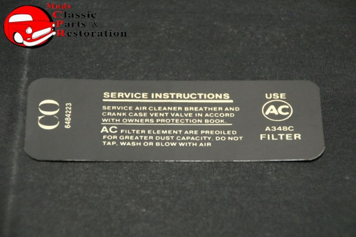 68 Camaro 350/295Hp Air Cleaner Service Instructions Decal Gm#6484223