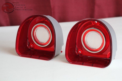 68 Chevy Fullsize Car Rear Tail Lamp Backup Light Lenses Stainless Trim Ring