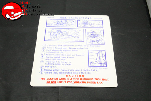 68 Chrysler Jack Instructions Decal Mopar Part # 2856104