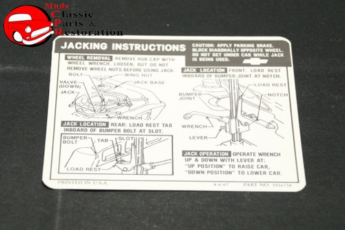 68 Impala Convertible Jack Instructions Decal Gm Part # 3926718