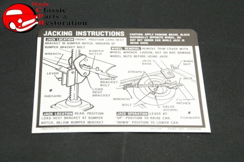 69 Camaro Non-Rally Wheels Jack Instructions Decal Gm #3949506