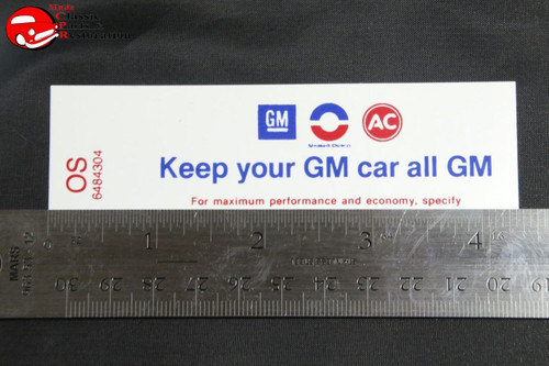 69 Oldsmobile 400-455 4V Hi Performance Keep Your Gm All Gm Air Cleaner Decal