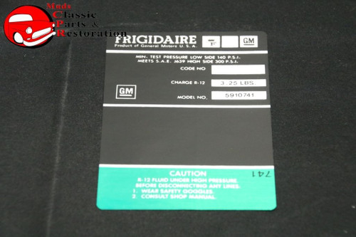 69-71 Camaro Nova Impala Frigidaire Ac Compressor Decal (Green) Model #5910741