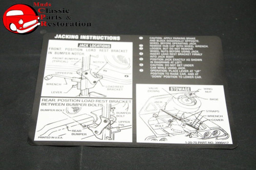 70 Camaro Non Rally Wheels Jack Instructions Decal Gm#3990417