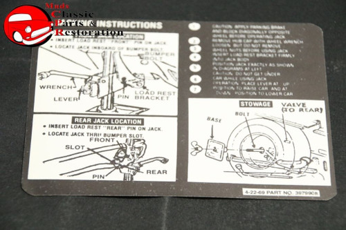 70 El Camino Spare Tire Jack Instructions Decal Gm#3979908