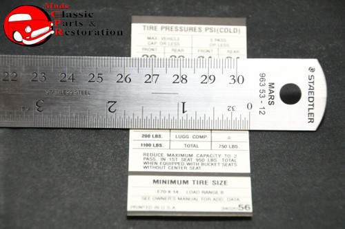 70 Mopar A-Body Dodge Dart 340 E70X14 Tire Pressure Decal Mopar Part # 3402056