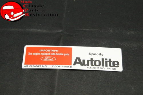 71 Early Mustang W/O Ram Air Autolite Service Instructions Decal