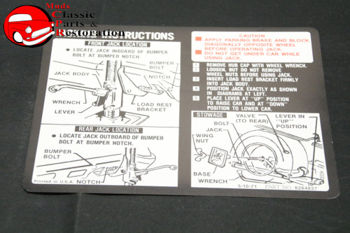 72 El Camino/Sprint Jacking Instructions Decal Gm#6264837