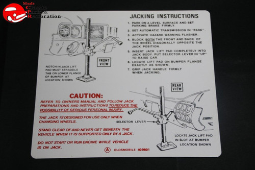 72 Oldsmobile Jack Instructions Decal