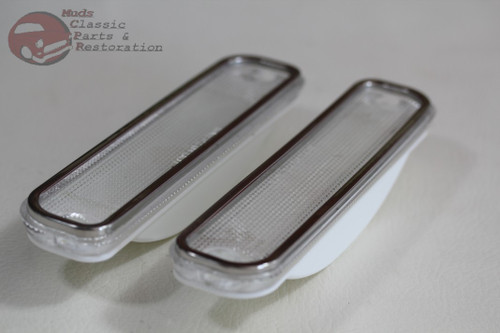 73-80 Chevy Gmc Truck Clear Front Side Marker Lamp Light Lens Set Stainless Trim