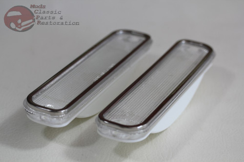 73-80 Chevy Gmc Truck Clear Front Side Marker Lamp Light Lens Set Stainless Trim