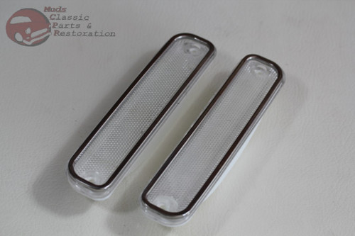 73-80 Chevy Gmc Truck Clear Front Side Marker Lamp Light Lens Set Stainless Trim